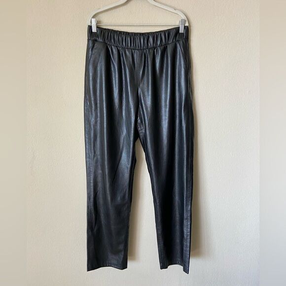 Anine Bing Vegan Leather Colton Black Pants Straight Leg Trousers Size L - Picture 12 of 14